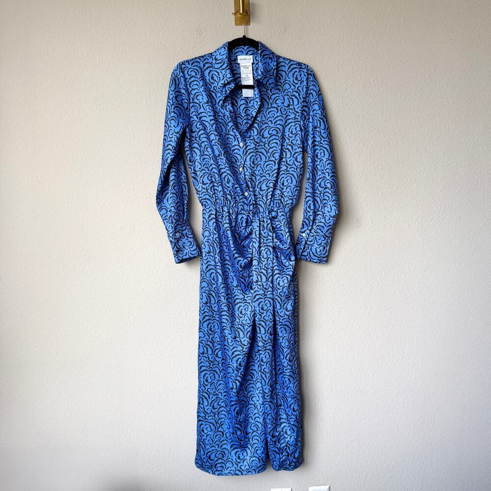 Marella Blue Black Alghero Printed Midi Dress Size US 4 - Picture 2 of 6